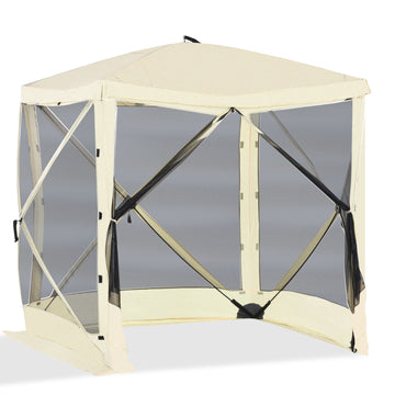 Pop-Up Tent, Foldable Screen Tent with Carry Bag, Zippered Door and Ground Stakes, Fits 3-4 People, Beige