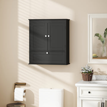 Medicine Cabinet with Adjustable Shelf, Bathroom Wall Cabinet Bathroom Cabinet with Recessed Panels, Black