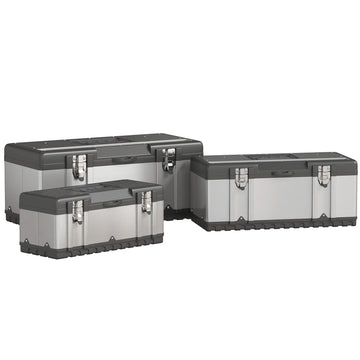 3 Pieces Tool Box Set, Stainless Steel Toolbox with Tray, Handles, Latches, Tool Case for Workshop, Garage