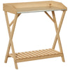 Garden Potting Bench Table, Wooden Work Station, Outdoor Planting Workbench w/ Galvanized Metal Tabletop and Storage Shelf