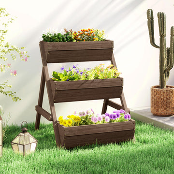 3 Tier Elevated Planter Box, Vertical Wooden Raised Garden Bed for Flowers, Vegetables, 26