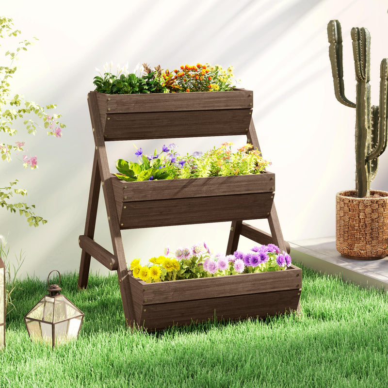 3 Tier Elevated Planter Box, Vertical Wooden Raised Garden Bed for Flowers, Vegetables, 26