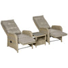 3 Pieces Patio Wicker Bistro Set, PE Rattan Coffee Table & Adjustable Recline Chairs Furniture Set with Cushions and Wood Grain Plastic Top