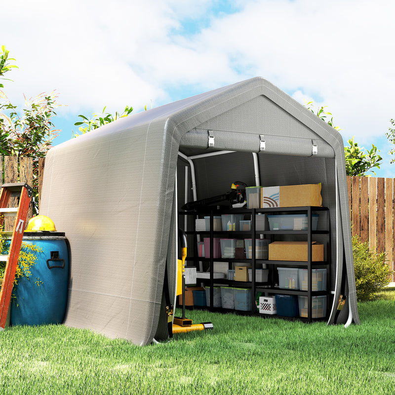 7.9' x 6.6' Garden Storage Tent, Patio Storage Shelter w/ Metal Frame and Double Zipper Doors, Light Grey