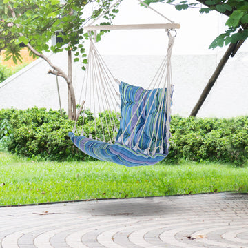 Portable Hanging Woven Hammock Seat Rope Swing Chair Sleeping Bed for Outdoor Garden Yard Camping Blue
