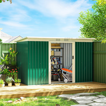 9x4 Outdoor Storage Shed Galvanized Steel Garden Shed with Foundation Kit, Ventilation & Doors, Green
