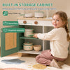 Wooden Play Kitchen Set with Microwave, Coffee Machine, Ice Maker & 19PCs Accessories, Gift for Ages 3-6 Years, Green