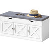 Shoe Bench with Cushion Shoe Storage Bench 3-Door Adjustable Shelves White