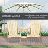 2 Piece Pair Wood Adirondack Chair Porch Tete-A-Tete Bench Two Seater w/ Middle Table Reclined Wooden Umbrella Hole, Natural