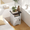 Set of 2 Side Tables with Barn Door and Open Shelf, Farmhouse End Tables with Cabinet, Nightstands for Living Room