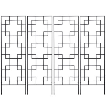 4 Pack Garden Trellis for Climbing Plants, Outdoor Metal Grid Panels for Roses, Vine Flower, Cucumber, Clematis, 72