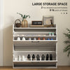 Narrow Shoe Storage Cabinet, Farmhouse Slim Shoe Cabinet with 2 Flip Drawers, Adjustable Shelves, White Oak