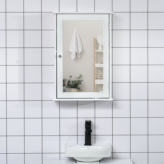 Bathroom Mirror Cabinet, Wall Mounted Medicine Cabinet with Door and Shelves, White