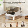 Stainless Steel Cat Litter Box, Easy-Clean Enclosure with Scoop & Flip Lid, 27.6