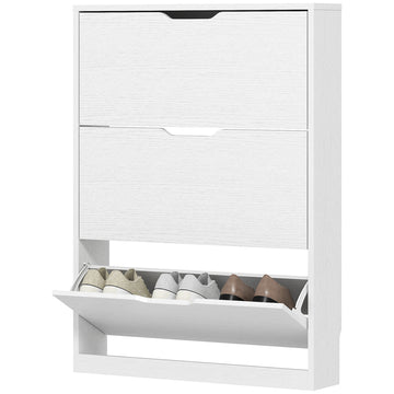 Narrow Shoe Storage Cabinet, Shoe Cabinet with 3 Flip Drawers, 31.5