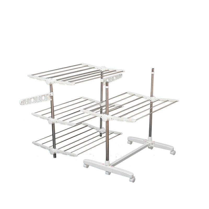4 Layers Folding Laundry Rack Stand Dryer Storage Towel Rack Rolling