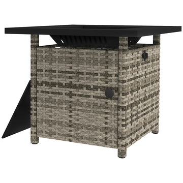 Outdoor PE Rattan Propane Fire Pit Table, 50,000 BTU Pulse-Ignition Wicker Fire Table, Mixed