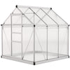 Greenhouse Garden, Green House, Outdoor Greenhouse Kit, PC Board with Sliding Door, 6.2' x 6.3' x 6.6', Silver