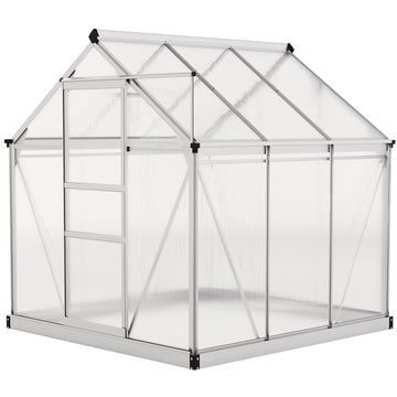 Greenhouse Garden, Green House, Outdoor Greenhouse Kit, PC Board with Sliding Door, 6.2' x 6.3' x 6.6', Silver