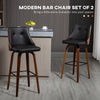 Bar Height Bar Stools Set of 2, PU Leather Upholstered Swivel Barstools with Solid Wood Legs Footrest and Tufted Back, Black