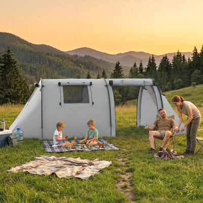 3-4 Person Camping Tent with 2 Rooms, 3000mm Waterproof Portable Family Tent with Carry Bag, Grey