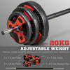 Soozier 44lbs Adjustable Barbell Weight Set, Solid One-Piece Barbell Bar and Weights for Home Gym Weight Lifting Strength Training Exercise, Max Load 110 lbs, Black and Red