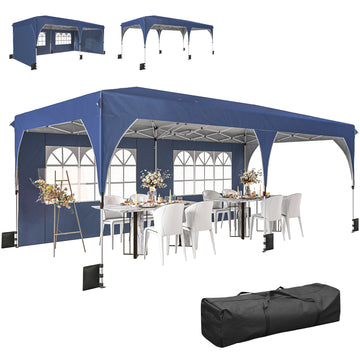 10 x 20 ft Pop Up Canopy Tent with Reflective Strips, UPF 50+ Easy up Instant Canopy with 6 Sandbags