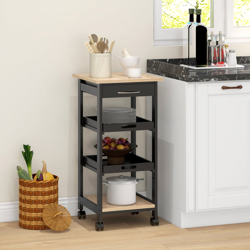 Kitchen Island Rolling Trolley Utility Serving Cart with Drawer Black