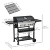 40,000 BTU Propane Gas Grill BBQ Cart with 4 Main Burners, 1 Side Burner, with Warming Rack, Side Prep Tables