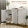 Sideboard Buffet Cabinet with 3 Doors, Modern Storage Cabinet with Adjustable Shelves & Center Leg, White