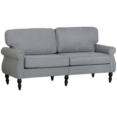Stylish Midback Double Sofa with Sponge Padding, 2 Seater Sofa Couch, with Rubber Wood Leg, Light Grey
