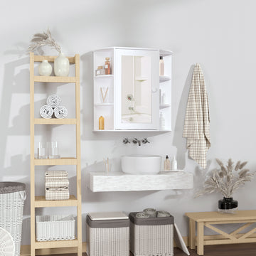 Mirrored Bathroom Wall Cabinet Wall Mounted Medicine Cabinet with Door & Shelves, White