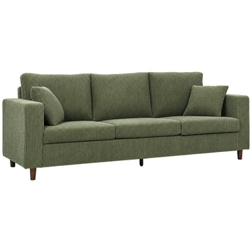 3 Seater Sofa with Wide Seat, Corduroy Couch with Deep Seat, Spring Cushion, Green