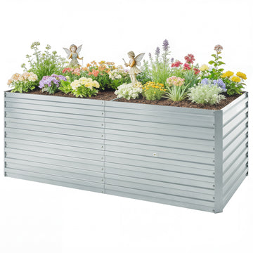 5' x 3' x 2' Raised Garden Bed, Galvanized Planter Box for Growing Flowers, Herbs and Vegetables, Silver