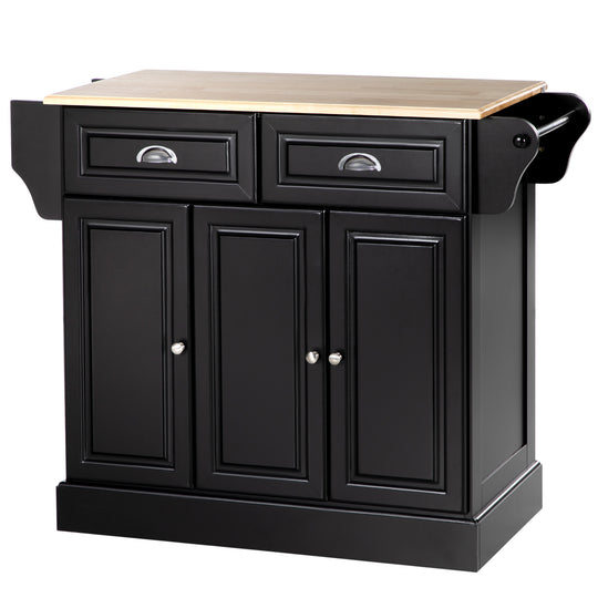 Kitchen Island with Storage Rolling Kitchen Serving Cart with Rubber Wood Top Towel Rack Storage Drawer Cabinet