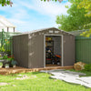 11' x 9' Metal Storage Shed Garden Tool House with Double Sliding Doors, 4 Air Vents for Backyard, Patio, Lawn Dark, Distressed Light Brown
