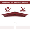 6.5x10ft Patio Umbrella Rectangle Solar Powered Tilt Aluminum Outdoor Market Parasol with LEDs Crank (Wine Red)