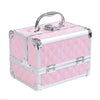 3 Tier Diamond Texture Makeup Train Case Cosmetic Organizer with Mirror, Pink