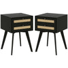 Boho Night Stands Set of 2, Bedside Tables with 2 Rattan Drawers, Square End Tables for Bedroom, Living Room