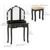 Makeup Vanity Desk with Mirror and Stool, Vanity Set with 10 LED Lights, 5 Drawers and 3 Compartments, Black