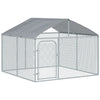 Dog Kennel Outdoor Run Fence with Roof, Steel Lock, Mesh Sidewalls for Backyard & Patio, 9.8' x 9.8' x 7.7'