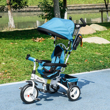 Qaba 6 in 1 Toddler Tricycle Stroller with Basket, Canopy, 5-point Safety Harness, for 12-60 Months, Grey