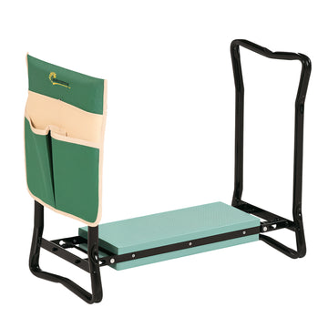 Garden Kneeler and Seat, Foldable Gardening Stool Bench with Thick EVA Foam Kneeling Pad and 1 Large Tool Pouch, Green