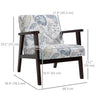 Mid-Century Modern Accent Chair Retro Fabric Armchair Wooden Arm Upholstered Lounge Chair for Living Room Floral