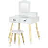 Qaba Kids Vanity Set with Mirror and Stool, Makeup Dressing Table with Drawers for Children Aged 3-6 Years, White