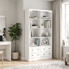 Bookshelf with 8 Cubbies and 4 Drawers, 5-Tier Double Wide Bookcase with Storage, Standing Book Cabinet, White