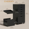 File Cabinet on Wheels Mobile Printer Stand with 5 Drawers for Home Office Black