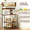 Baker's Rack with Charing Station, Microwave Shelf with Power Outlet, USB Charger and 5 Hooks, Rustic Brown