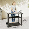 Outdoor Grill Cart with Stainless Steel Top, Three-Tier Pizza Oven Stand, BBQ Cart on Wheels, Black