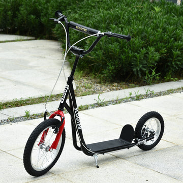 Youth Kick Scooter with Adjustable Handlebar and 16'' Inflatable Rubber Wheel for Kids and Teens 5+ Year Old, Black